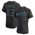Elroe TB.Rays #13 Junior Caminero Player Black City Connect Home Limited Elite Stitched Jerseys