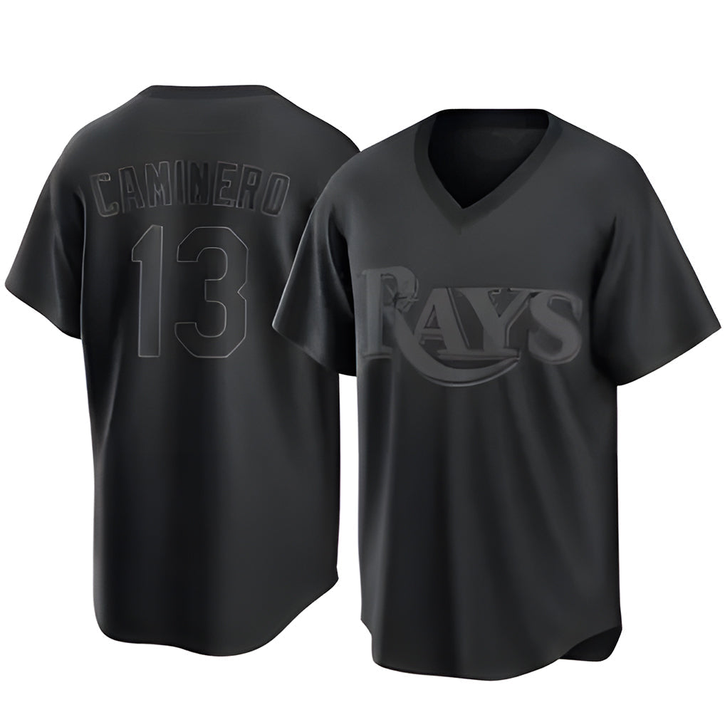 Elroe TB.Rays #13 Junior Caminero Player Black Home Game Stitched Jerseys