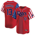 Elroe TB.Rays #13 Junior Caminero Player Red 2025 Independence Day Vapor Premier Limited Stitched Jerseys
