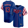 Elroe TB.Rays #13 Junior Caminero Player Royal 2025 Independence Day Vapor Premier Limited Stitched Jerseys