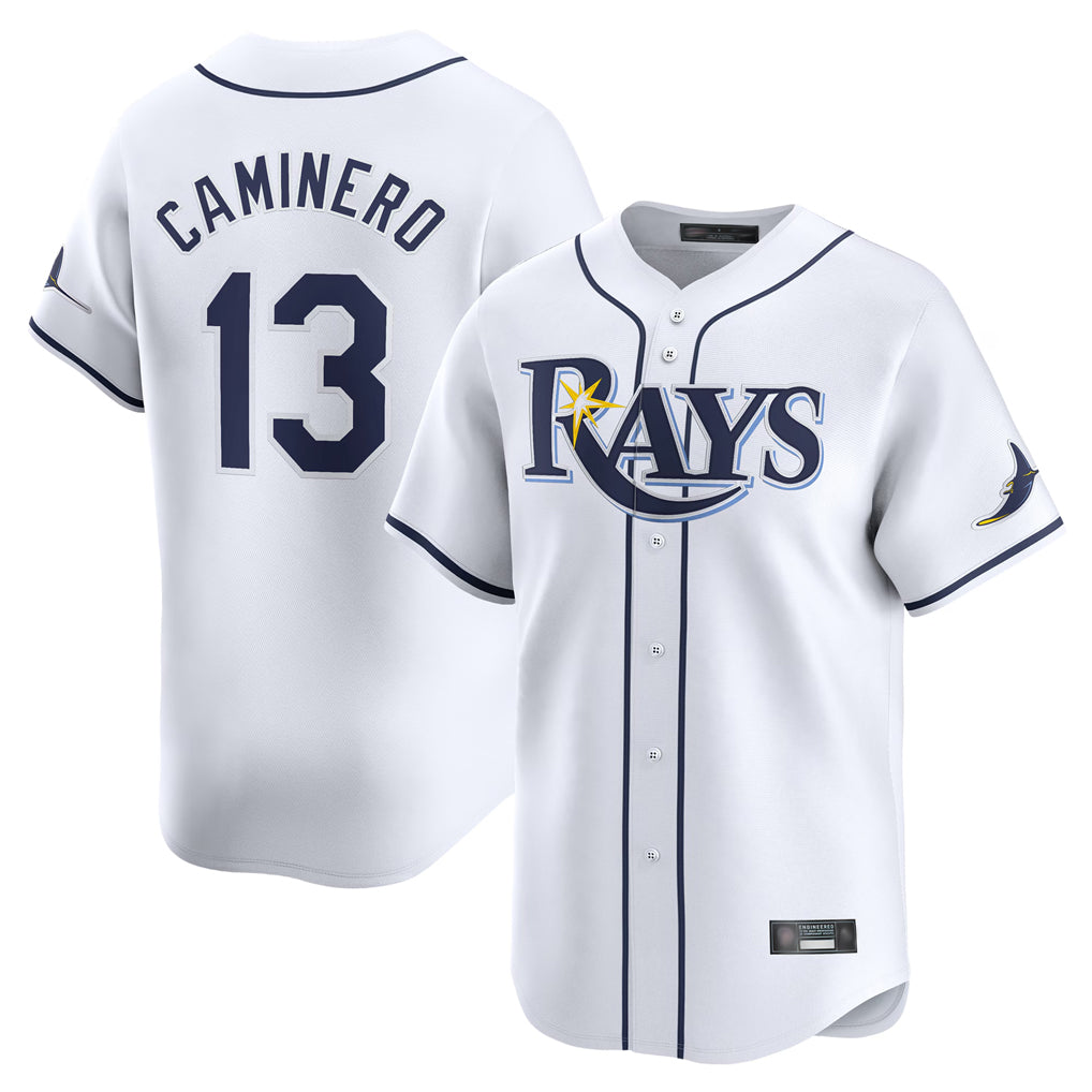 Elroe TB.Rays #13 Junior Caminero Player White Home Limited Stitched Jerseys