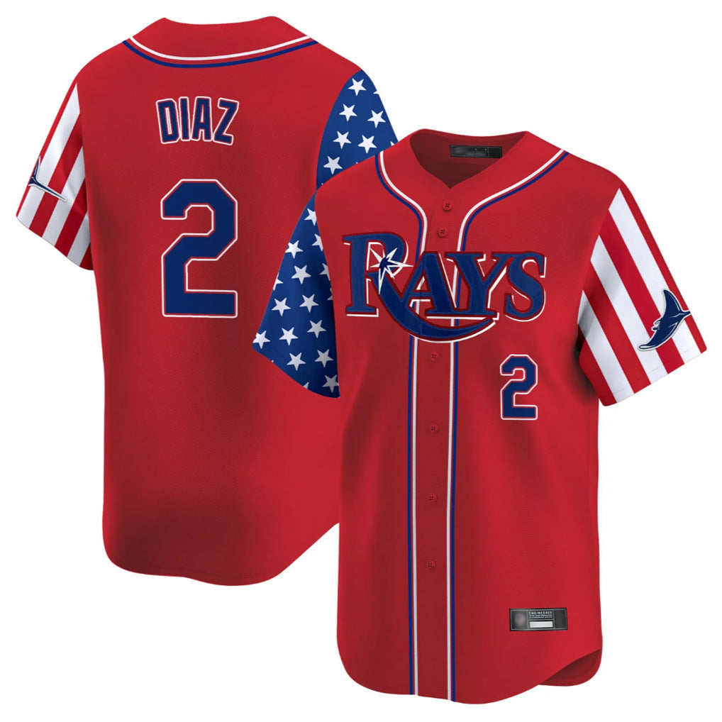 Elroe TB.Rays #2 Yandy Diaz Player Red 2025 Independence Day Vapor Premier Limited Stitched Jerseys