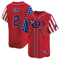 Elroe TB.Rays #2 Yandy Diaz Player Red 2025 Independence Day Vapor Premier Limited Stitched Jerseys
