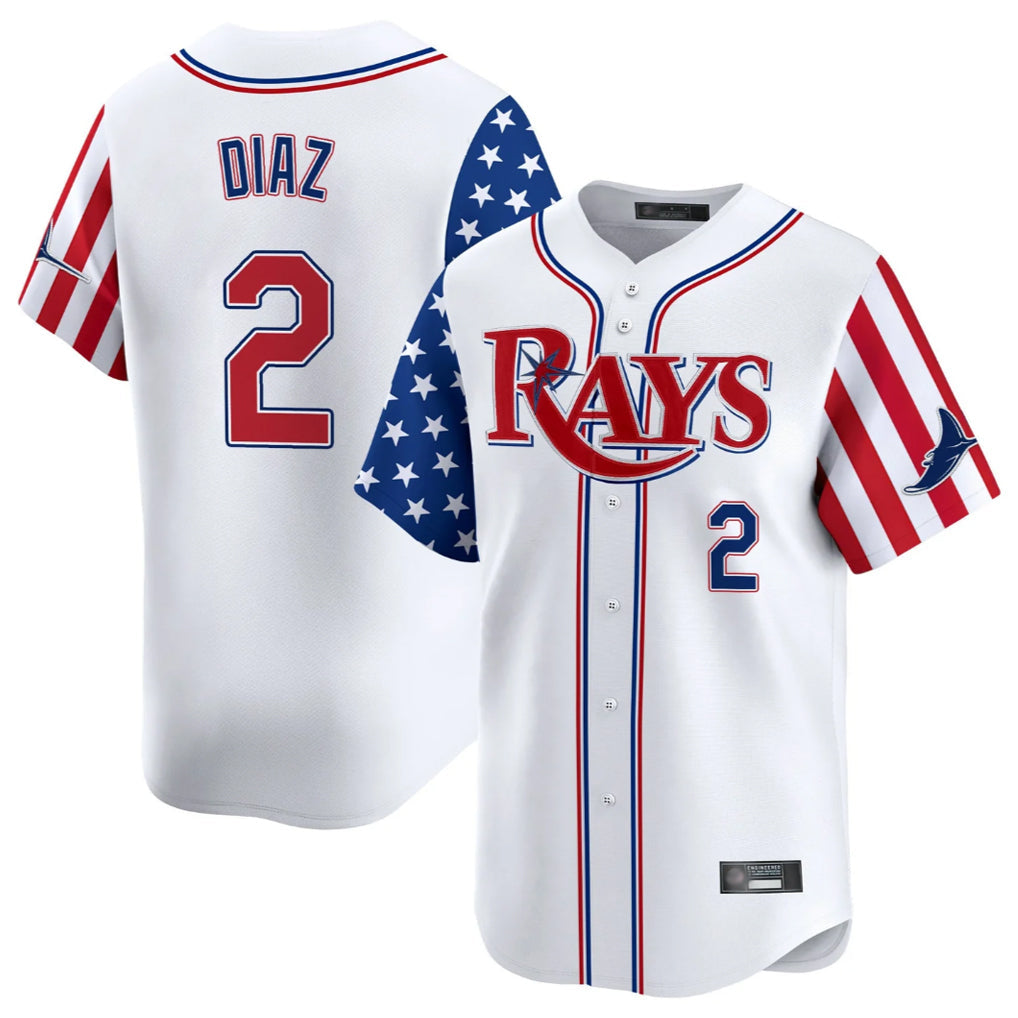 Elroe TB.Rays #2 Yandy Diaz Player White 2025 Independence Day Vapor Premier Limited Stitched Jerseys