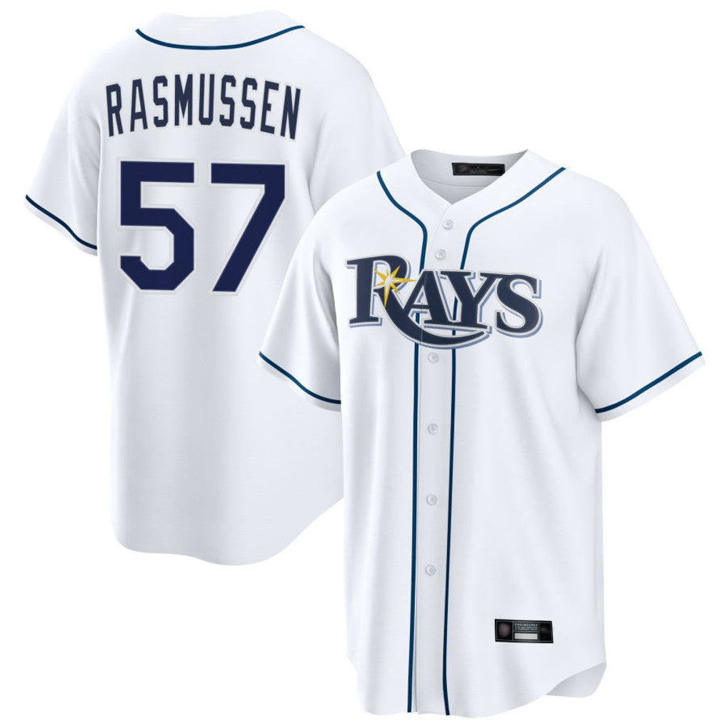 Elroe TB.Rays #57 Drew Rasmussen Player White Home Game Stitched Jerseys