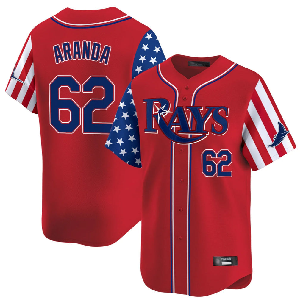 Elroe TB.Rays #62 Jonathan Aranda Player Red 2025 Independence Day Vapor Premier Limited Stitched Jerseys