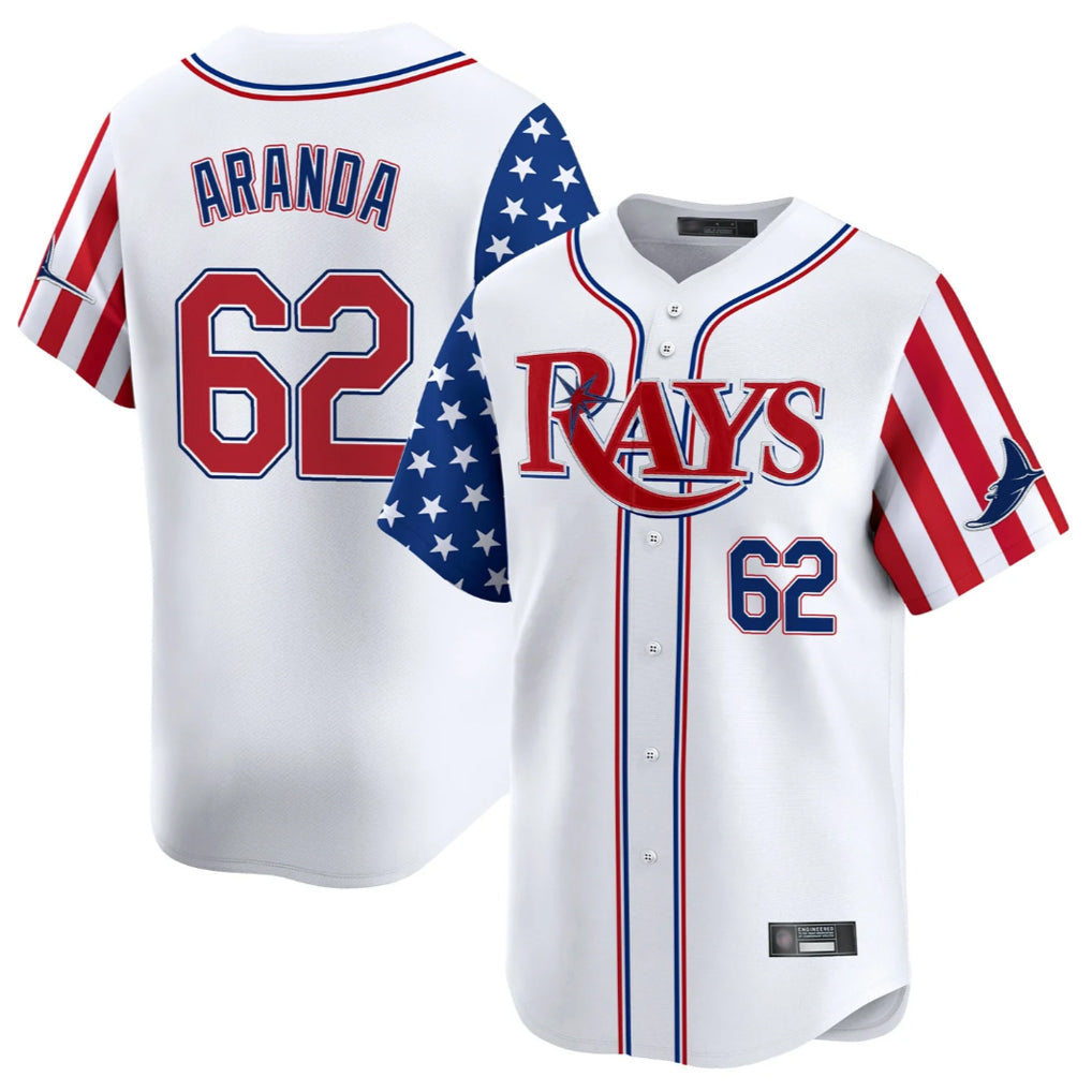 Elroe TB.Rays #62 Jonathan Aranda Player White 2025 Independence Day Vapor Premier Limited Stitched Jerseys