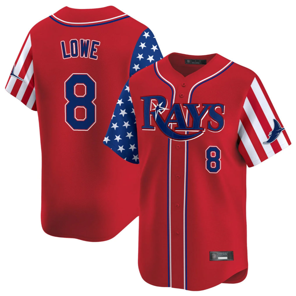 Elroe TB.Rays #8 Brandon Lowe Player Red 2025 Independence Day Vapor Premier Limited Stitched Jerseys