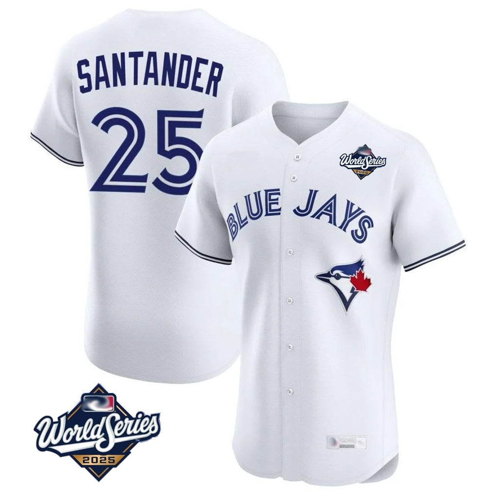 Elroe T.Blue Jays #25 Anthony Santander Player White 2025 World Series Elite Limited Home Stitched Jerseys
