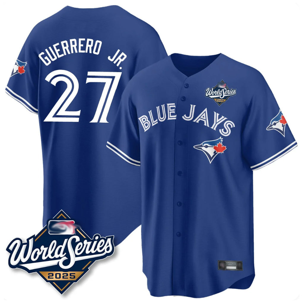 Elroe T.Blue Jays #27 Vladimir Guerrero Jr Player Blue 2025 World Series Stitched Jersey