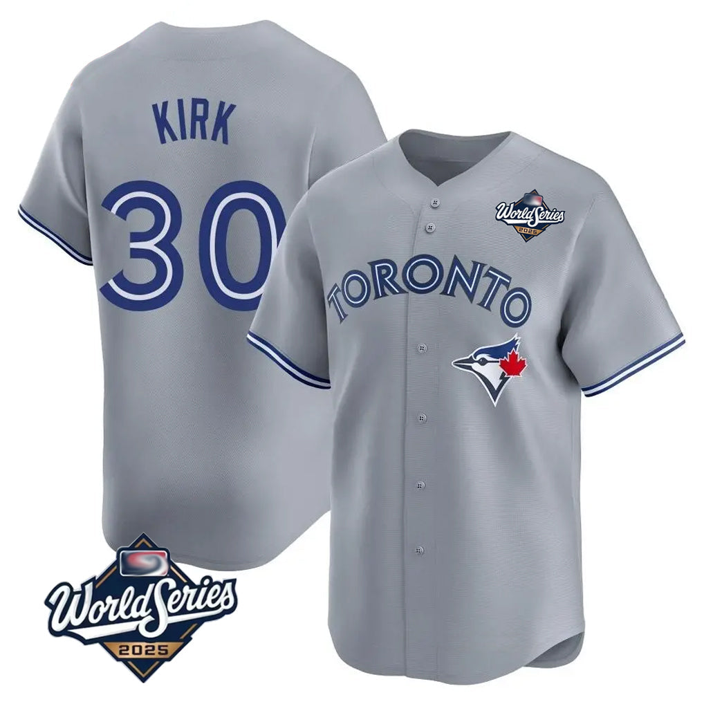 Elroe T.Blue Jays #30 Alejandro Kirk Player Gray&Blue 2025 World Series Limited Stitched Jerseys
