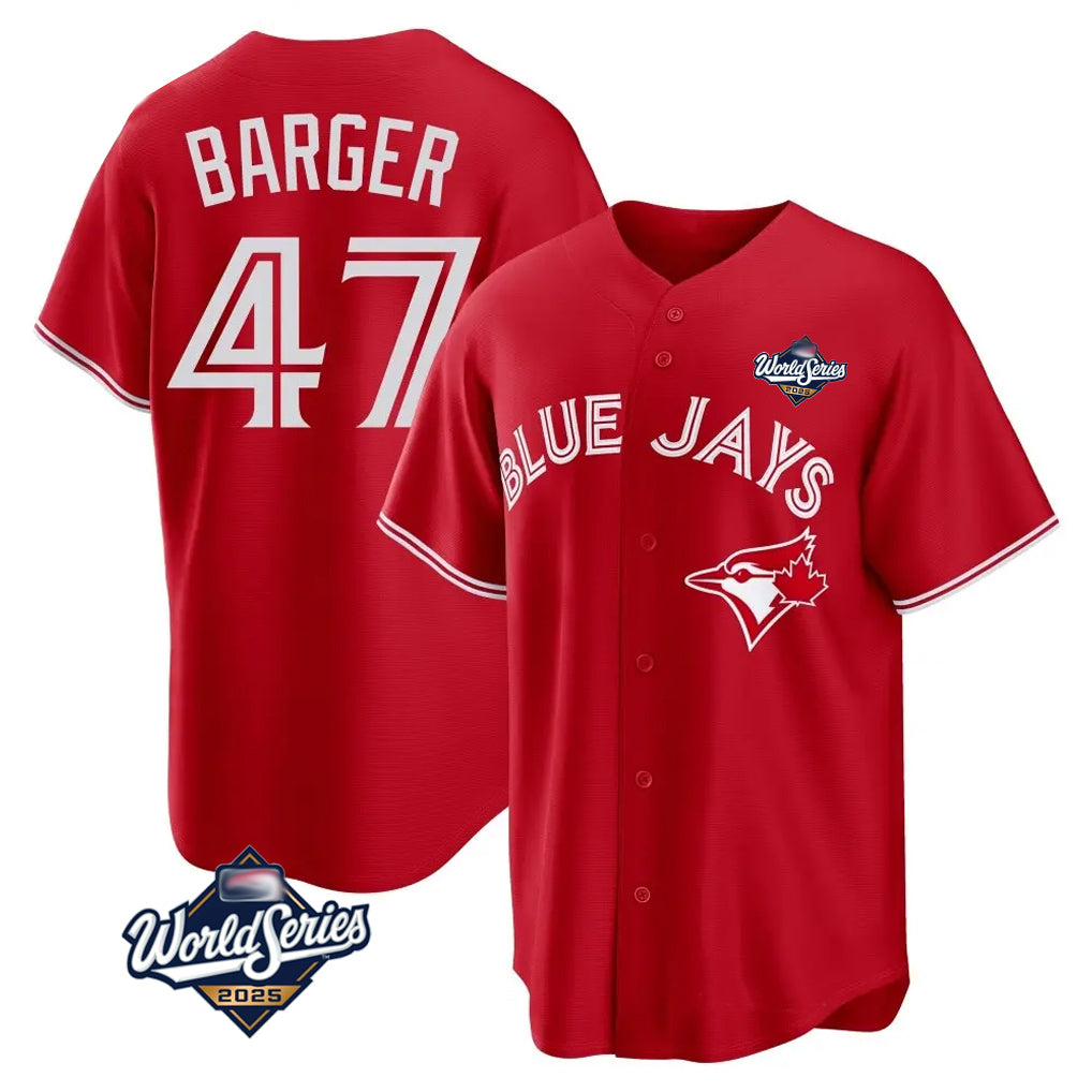 Elroe T.Blue Jays #47 Addison Barger Player Red 2025 World Series Game Stitched Jerseys