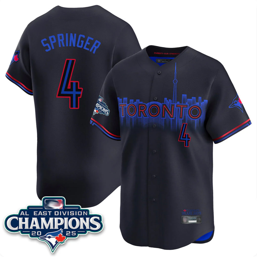 Elroe T.Blue Jays #4 George Springer Player Black AL East Division City Connect Limited Stitched Jerseys