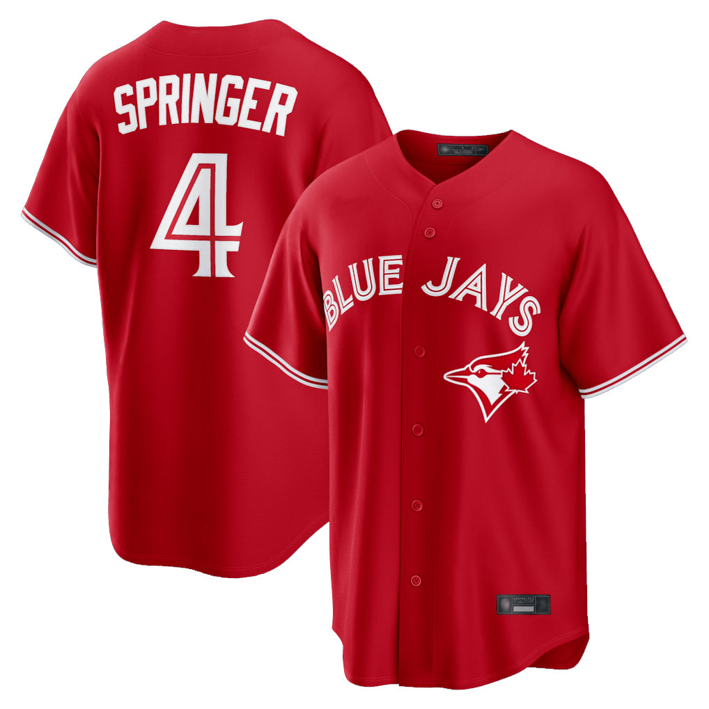 Elroe T.Blue Jays #4 George Springer Player Red Home Game Stitched Jerseys