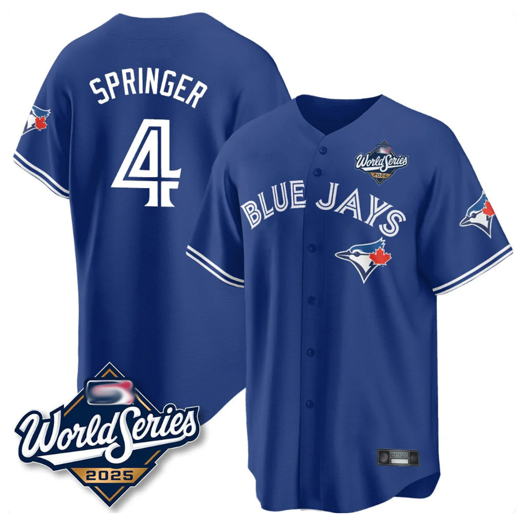 Elroe T.Blue Jays #4 George Springer Player Royal 2025 American League Game All Stitched Jersey