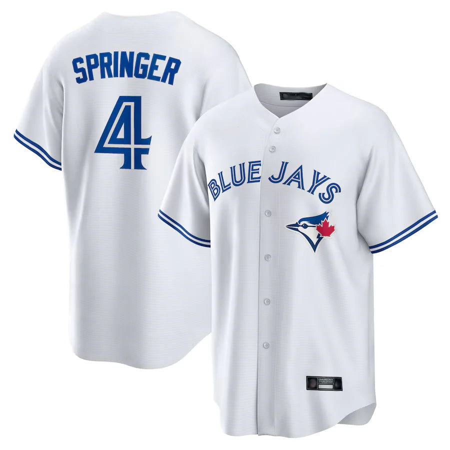 Elroe T.Blue Jays #4 George Springer Player White Home Game Stitched Jerseys