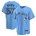 Elroe T.Blue Jays #57 Shane Bieber Player Blue Home Stitched Jerseys