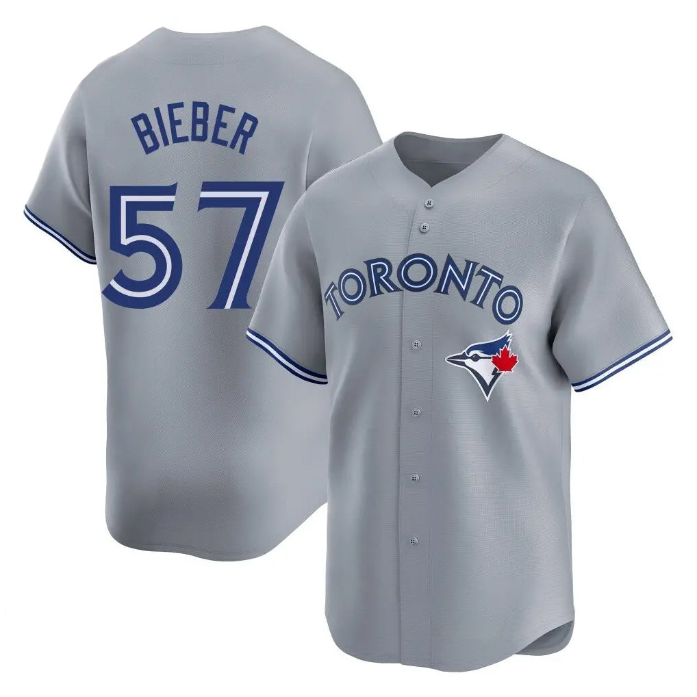 Elroe T.Blue Jays #57 Shane Bieber Player Gray Home Stitched Jerseys