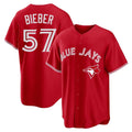 Elroe T.Blue Jays #57 Shane Bieber Player Red Home Stitched Jerseys