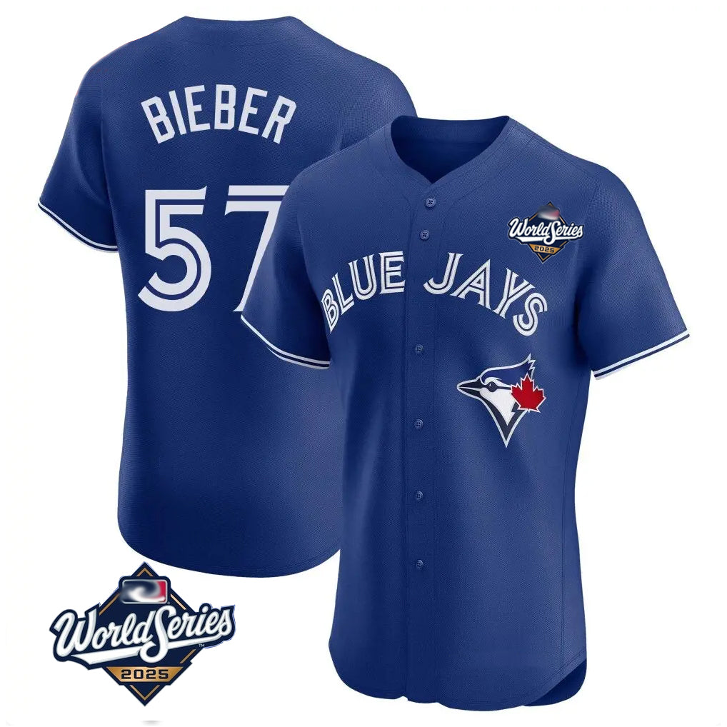 Elroe T.Blue Jays #57 Shane Bieber Player Royal 2025 World Series Elite All Stitched Jerseys