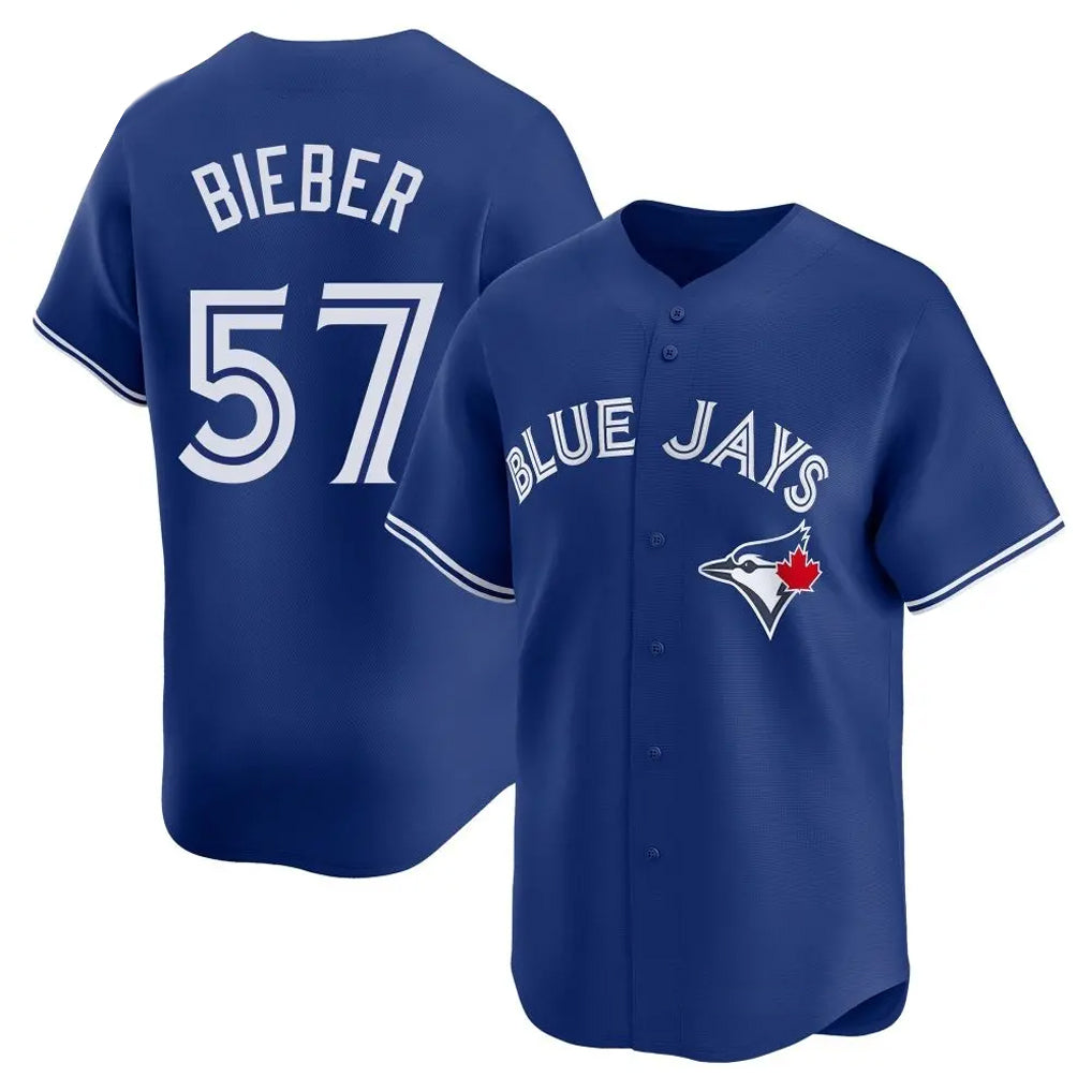 Elroe T.Blue Jays #57 Shane Bieber Player Royal Home Stitched Jerseys