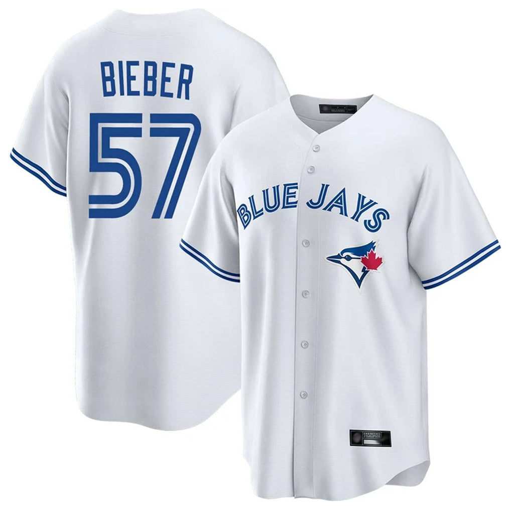 Elroe T.Blue Jays #57 Shane Bieber Player White Game Stitched Jerseys