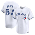 Elroe T.Blue Jays #57 Shane Bieber Player White Limited Home Stitched Jerseys