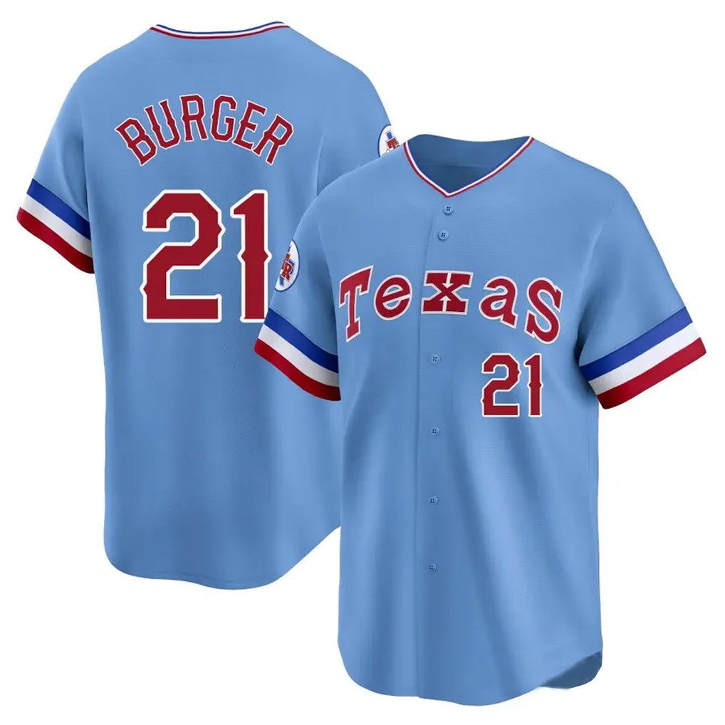 Elroe T.Rangers #21 Jake Burger Player Light Blue Cooperstown Collection Limited Stitched Jerseys