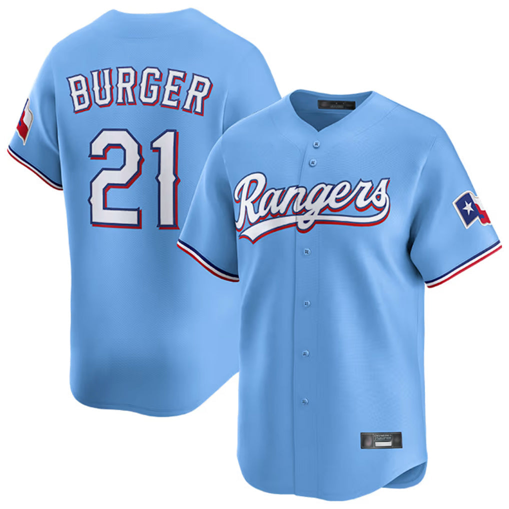 Elroe T.Rangers #21 Jake Burger Player Light Blue Home Limited Stitched Jerseys