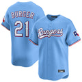 Elroe T.Rangers #21 Jake Burger Player Light Blue Home Limited Stitched Jerseys