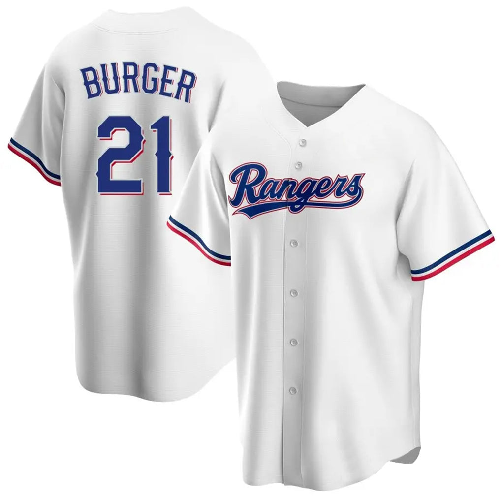 Elroe T.Rangers #21 Jake Burger Player White Home Game Stitched Jerseys