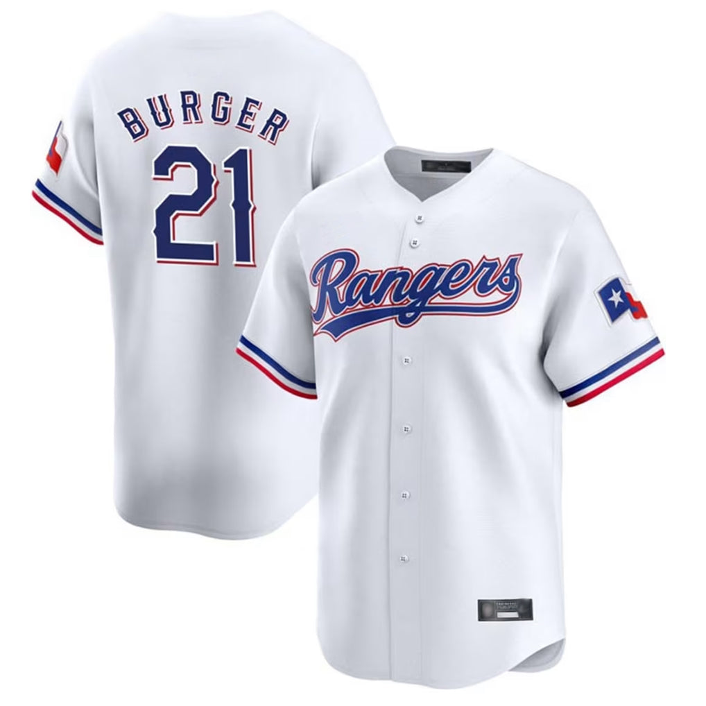 Elroe T.Rangers #21 Jake Burger Player White&Blue Home Limited Stitched Jerseys