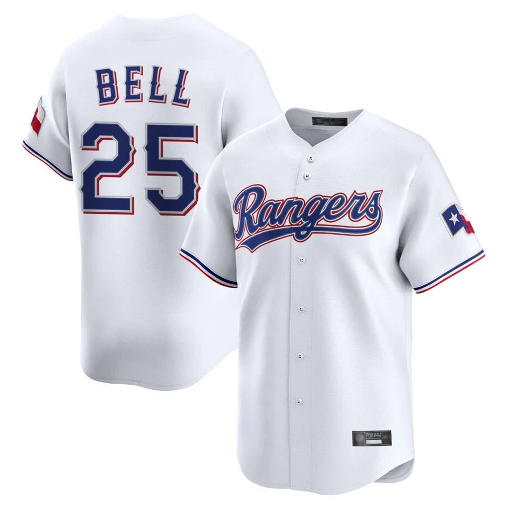 Elroe T.Rangers #25 Buddy Bell Player White Home Limited Stitched Jerseys