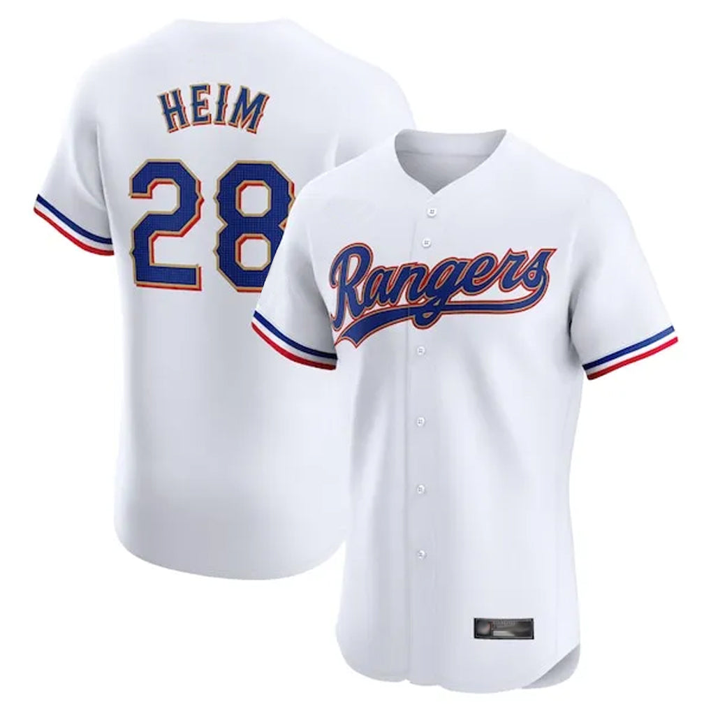 Elroe T.Rangers #28 Jonah Heim Player White Gold Collection Limited Elite Stitched Jerseys