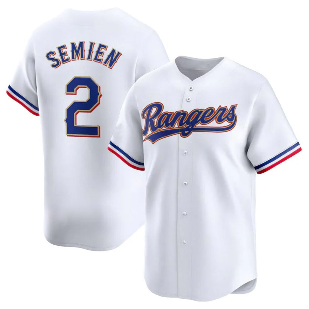 Elroe T.Rangers #2 Marcus Semien Player Gold Collection Limited White Stitched Jerseys