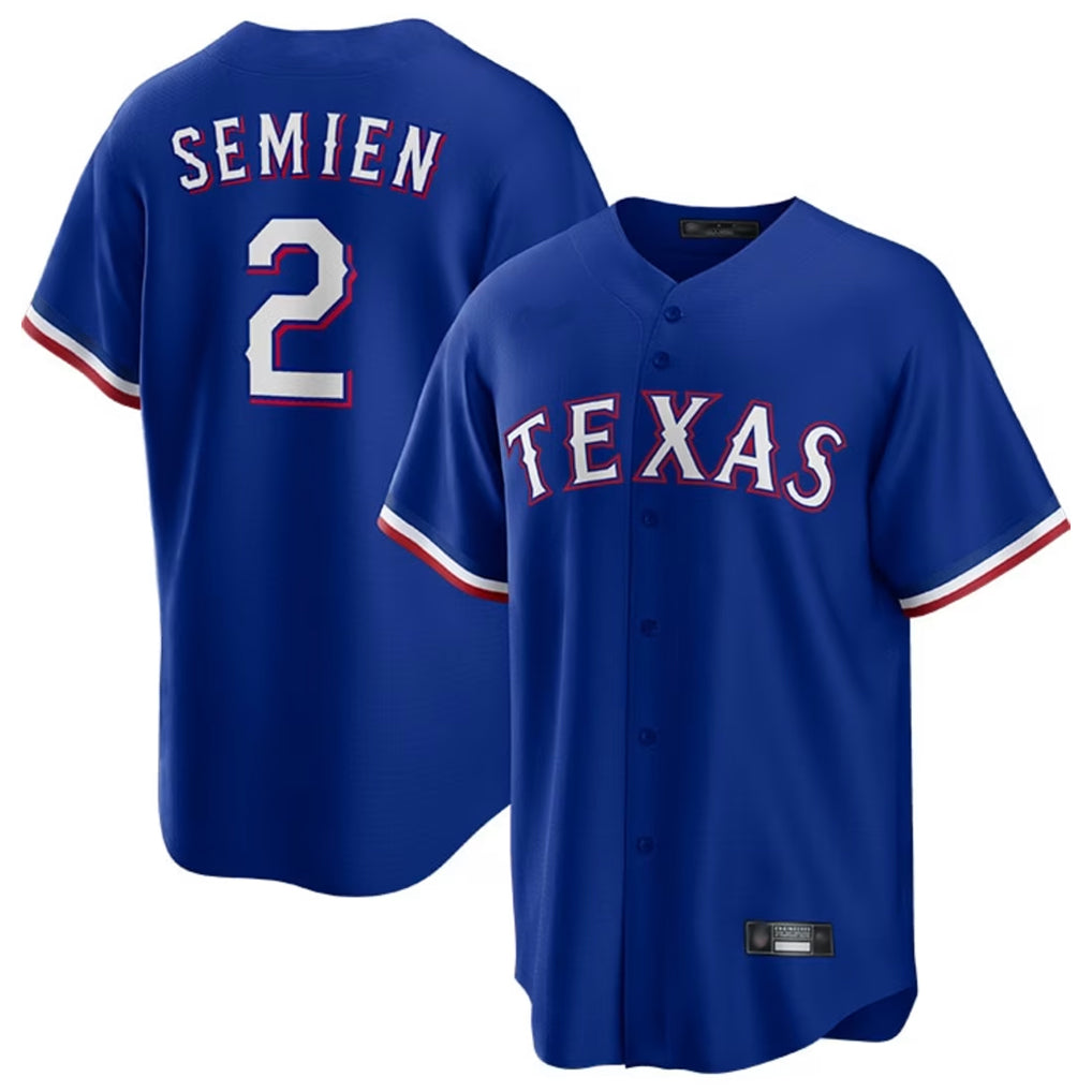 Elroe T.Rangers #2 Marcus Semien Player Royal Home Game Stitched Jerseys