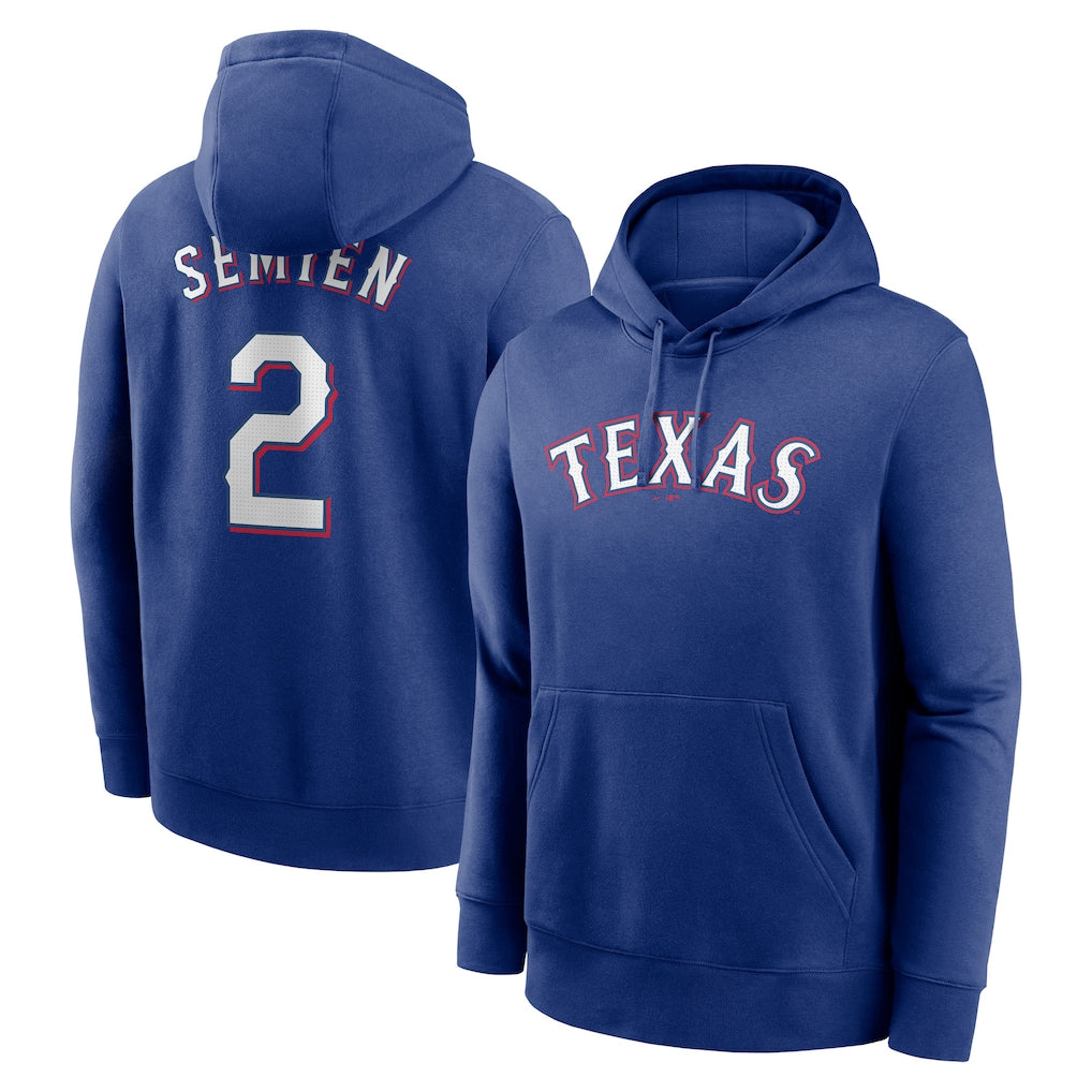 Elroe T.Rangers #2 Marcus Semien Player Royal Pullover Hoodie Stitched Jerseys