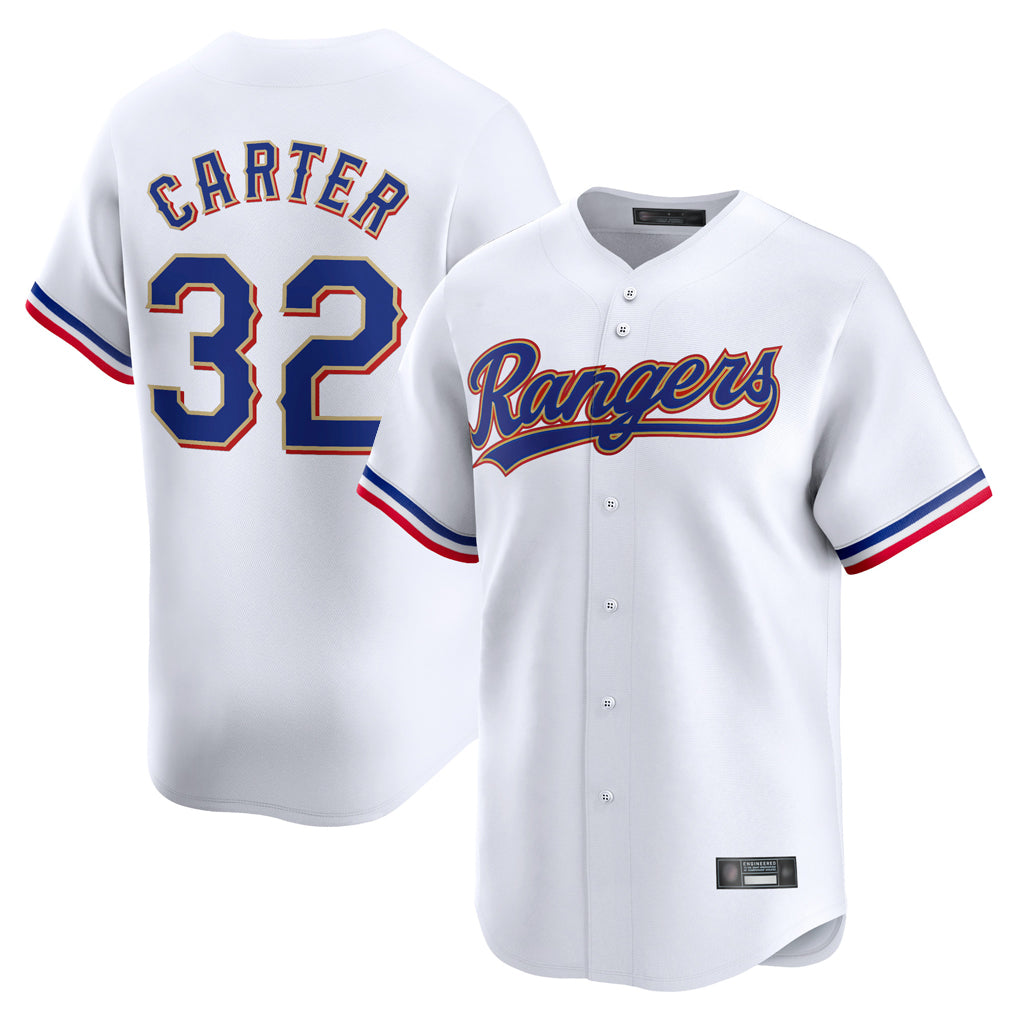 Elroe T.Rangers #32 Evan Carter Player Gold Collection Limited Edition White Stitched Jerseys