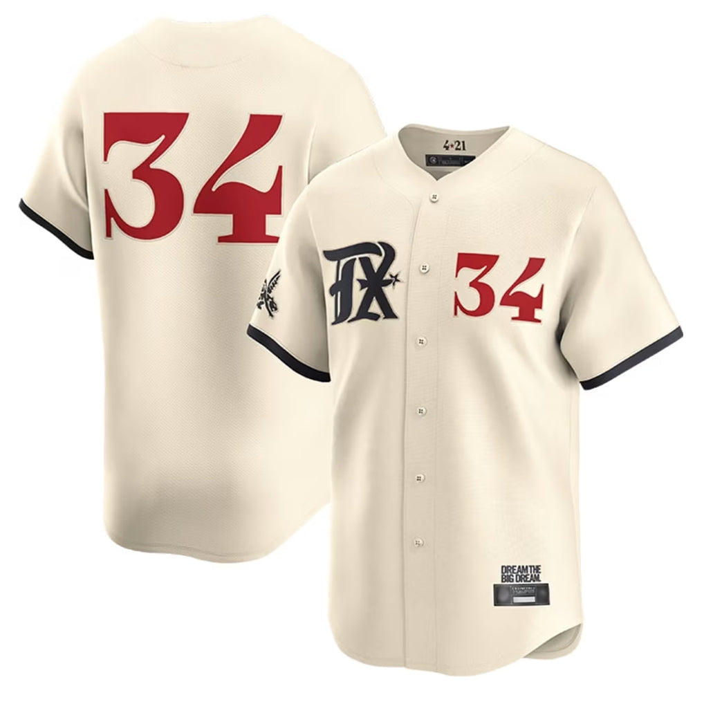 Elroe T.Rangers #34 Nolan Ryan Player Cream City Connect Limited Cream Stitched Jerseys