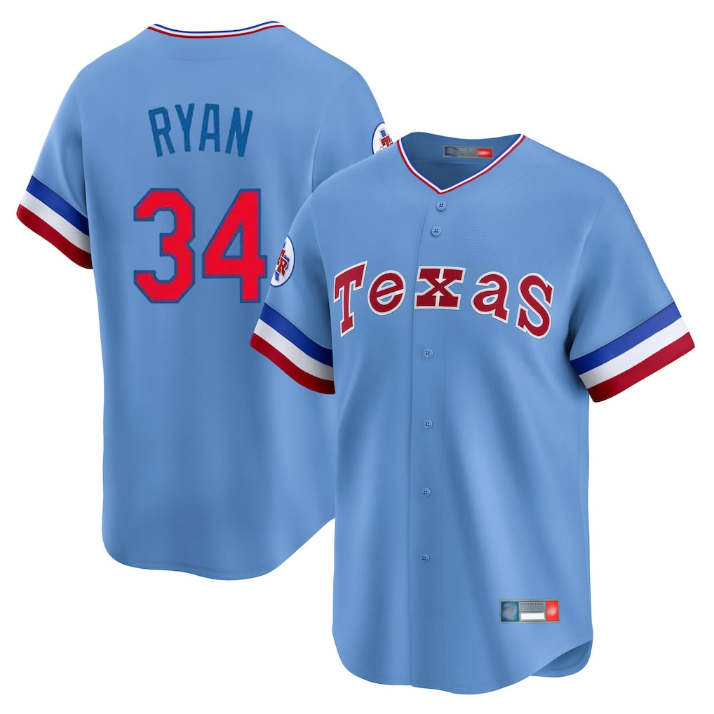 Elroe T.Rangers #34 Nolan Ryan Player Light Blue Cooperstown Collection Limited Stitched Jerseys
