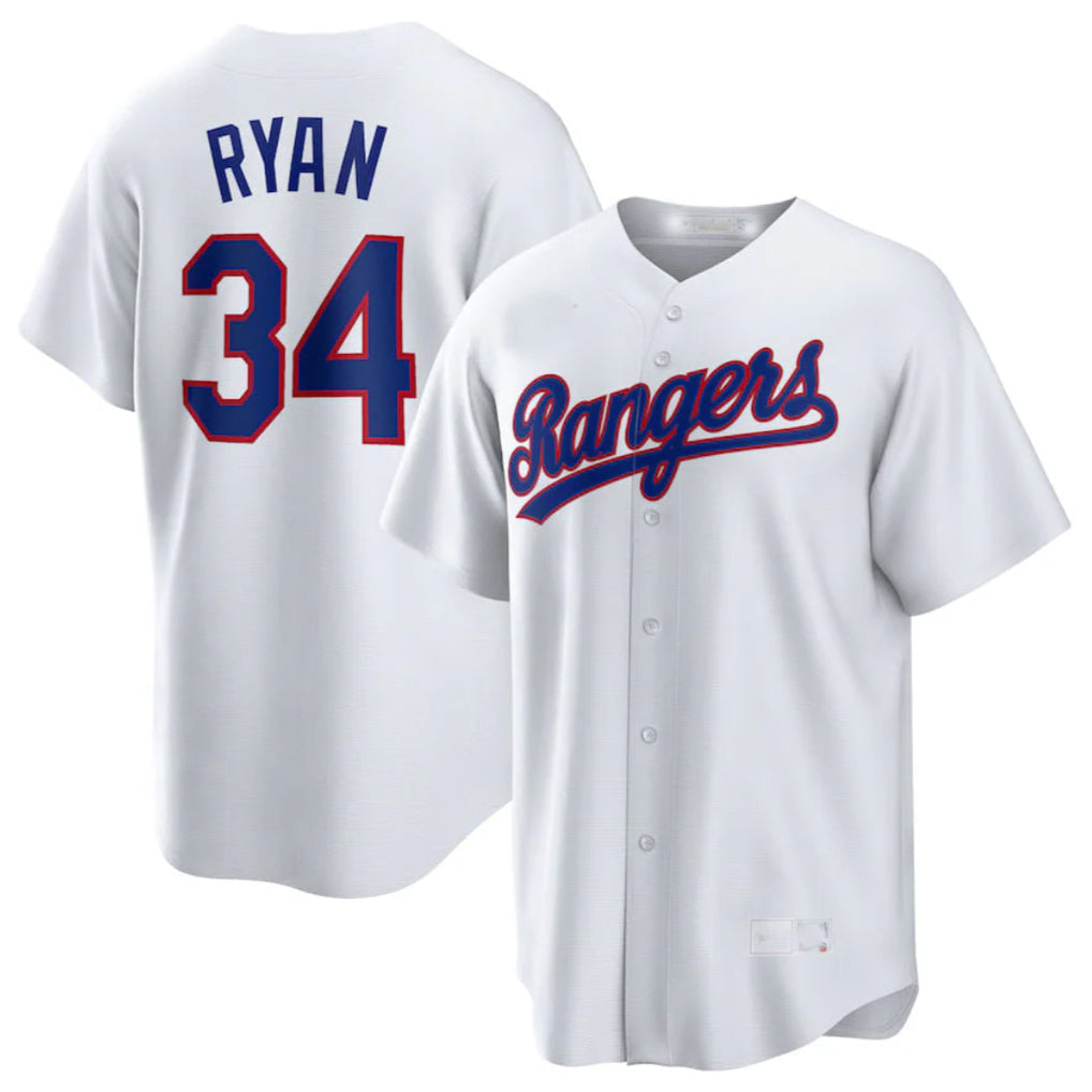 Elroe T.Rangers #34 Nolan Ryan Player White Home Game Stitched Jerseys