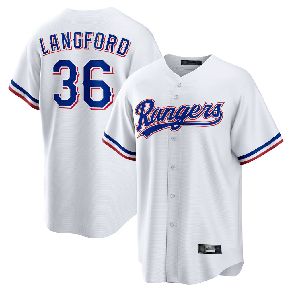 Elroe T.Rangers #36 Wyatt Langford Player White Home Game Stitched Jerseys