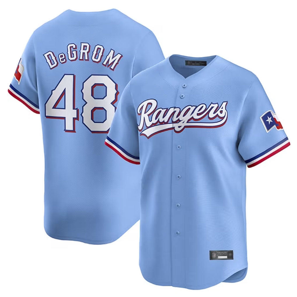 Elroe T.Rangers #48 Jacob deGrom Player Light Blue Home Limited Stitched Jerseys