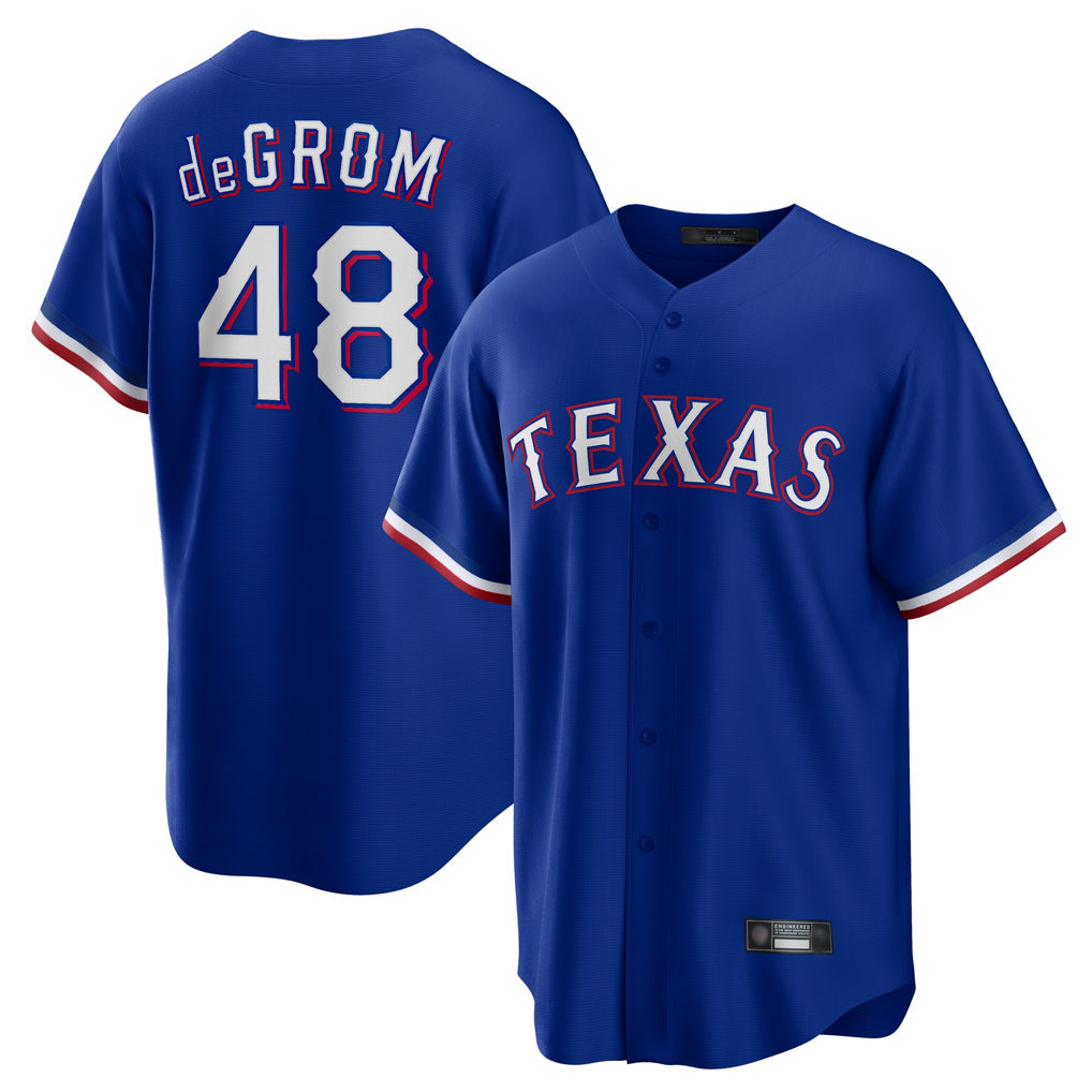 Elroe T.Rangers #48 Jacob deGrom Player Royal Home Game Stitched Jerseys