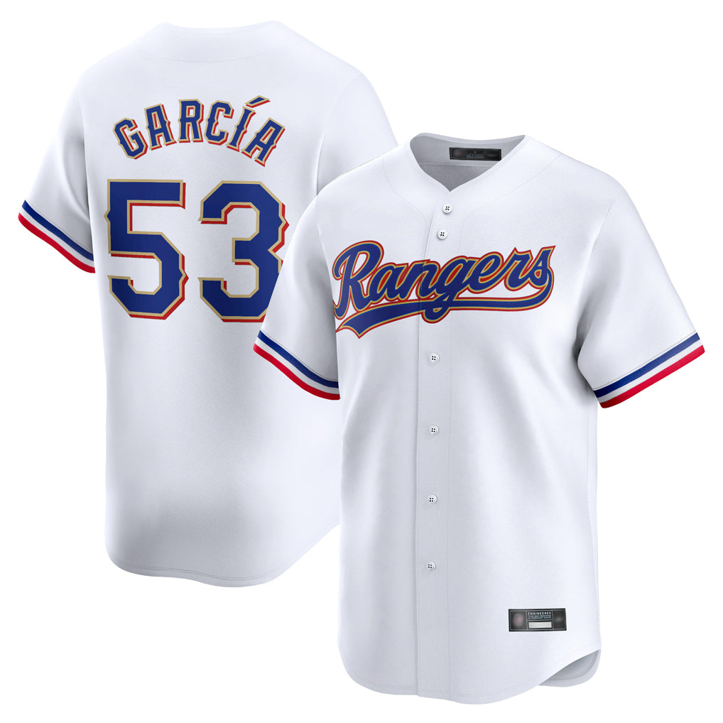 Elroe T.Rangers #53 Adolis Garcia Player Gold Home Limited White Stitched Jerseys