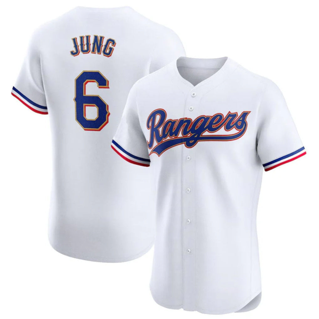 Elroe T.Rangers #6 Josh Jung Player Gold Collection Elite Limited White Stitched Jerseys