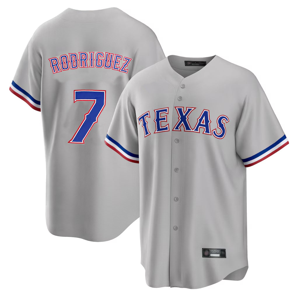 Elroe T.Rangers #7 Ivan Rodriguez Player Gray Home Game Stitched Jerseys