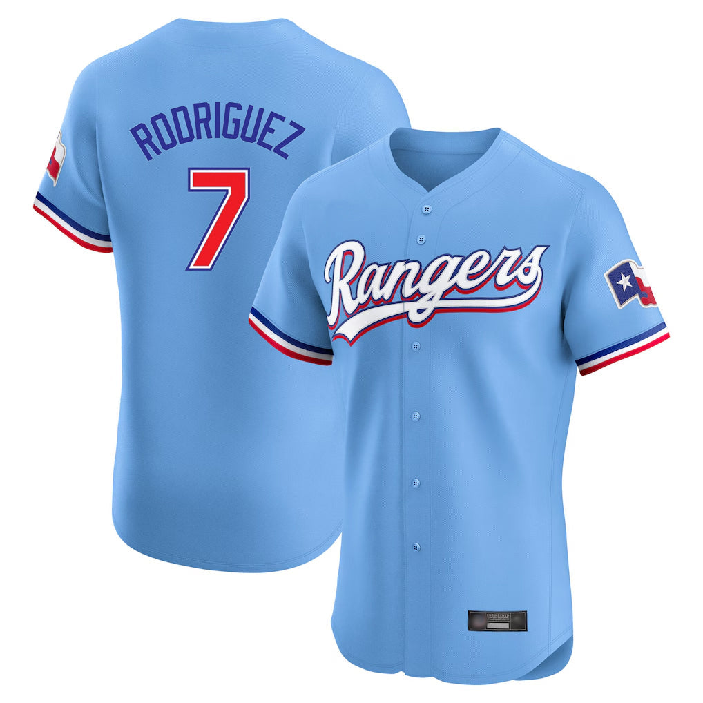 Elroe T.Rangers #7 Ivan Rodriguez Player Light Blue Limited Home Elite Stitched Jerseys