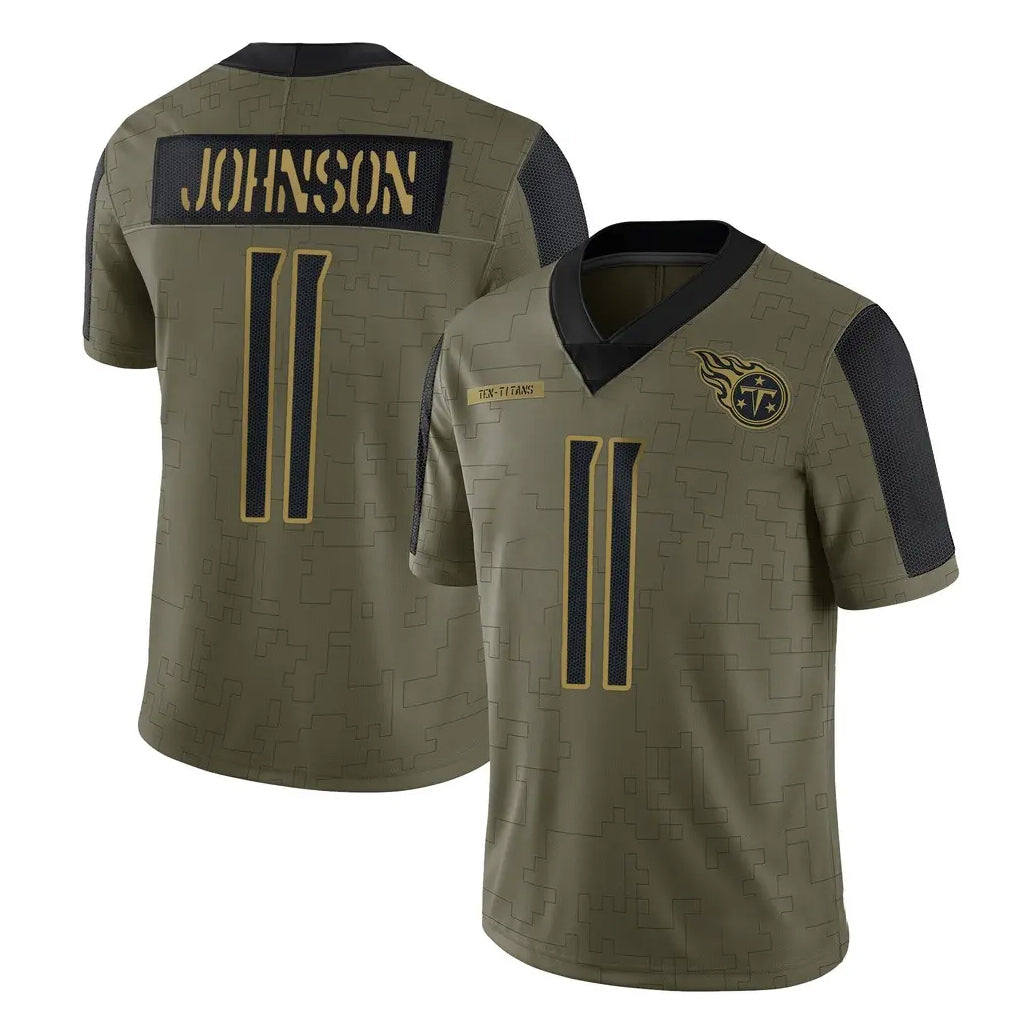 Elroe T.Titans #11 Jermaine Johnson II Player Olive Salute to Service Limited Home Game Stitched Jerseys