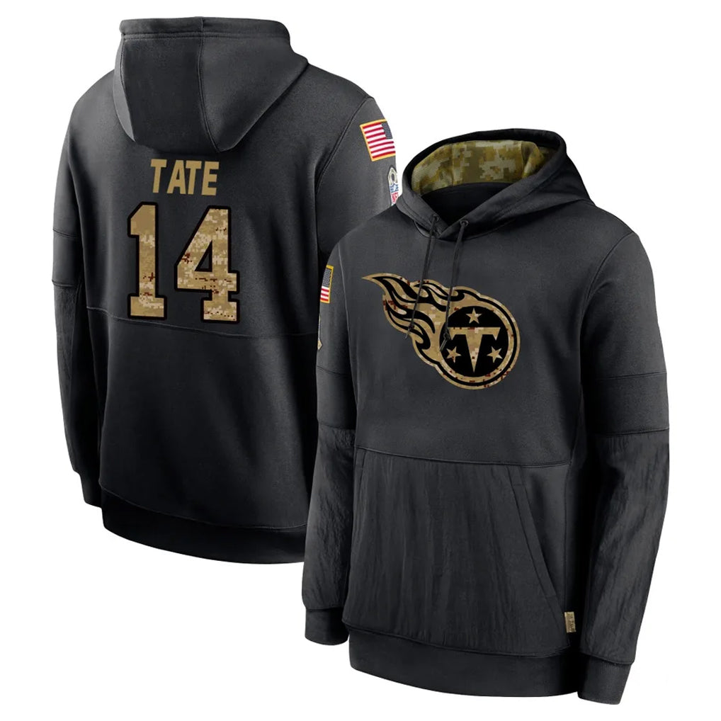 Elroe T.Titans #14 Carnell Tate Player Black Salute to Service Sideline Performance Pullover Hoodies Home Game Stitched Jerseys